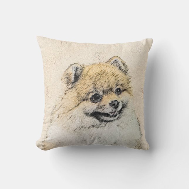 Coussin Peinture Poméranienne (orange) - Art Chien origina (Recto)