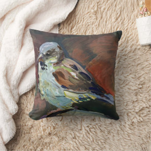 Coussin peinture réaliste, moineau