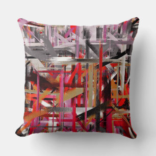 Coussin Peinture rouge d'abrégé sur gris