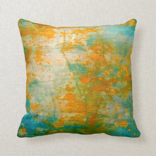 Coussin Peinture rustique orange et bleue abstraite