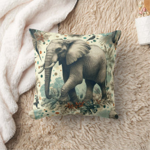 Coussin Peinture vintage sur la jungle des éléphants
