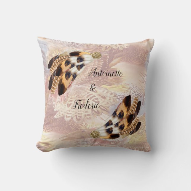 Coussin Pélican Brown ou plumes d'Hawk Décor (Recto)