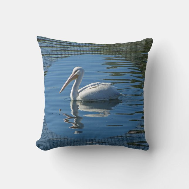 Coussin Pelican Flottant Calme Eau Bleue Large Oiseau Sauv (Recto)