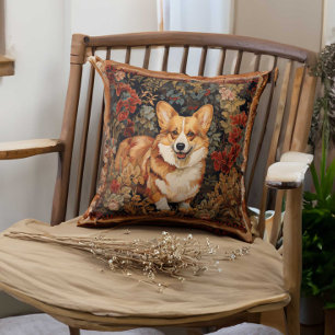 Coussin Pembroke Welsh Corgi dans un jardin de fleurs vict