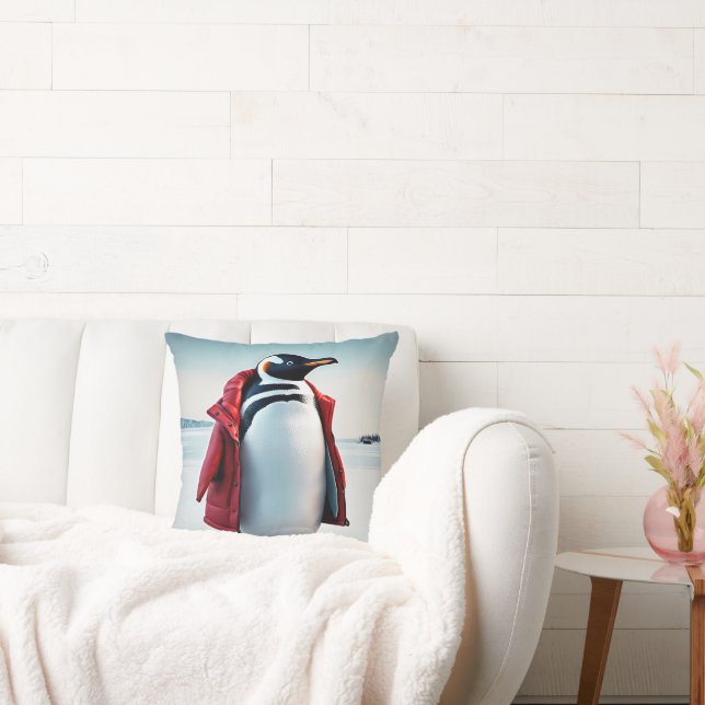 Coussin Penguin de Noël portant un manteau rouge (Canapé)