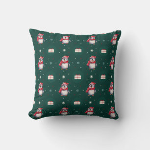 Coussin Penguin Père Noël Green Joyeux Joyeux motif de Noë