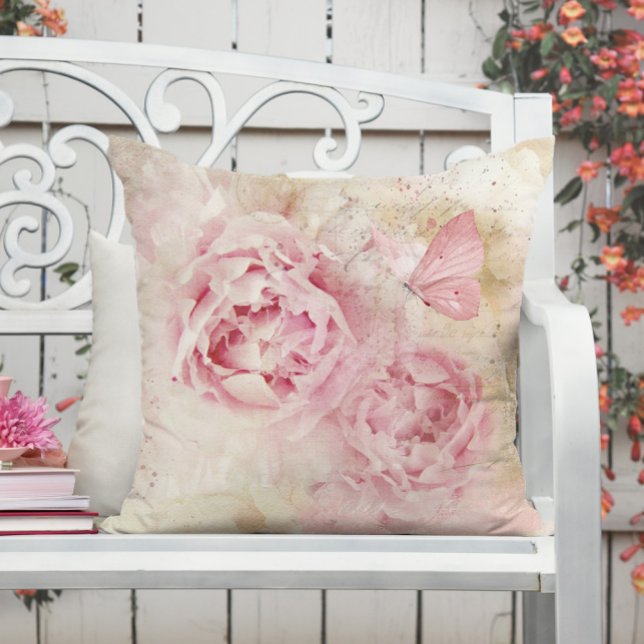 Coussin Peonies roses et papillon (Créateur téléchargé)