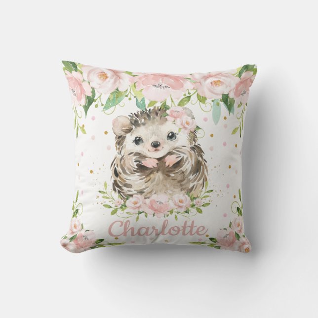 Coussin Pépinière de filles Hedgehog, florale rose rousse (Recto)
