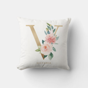 Coussin Pépinière de monogramme de lettre florale de feuil