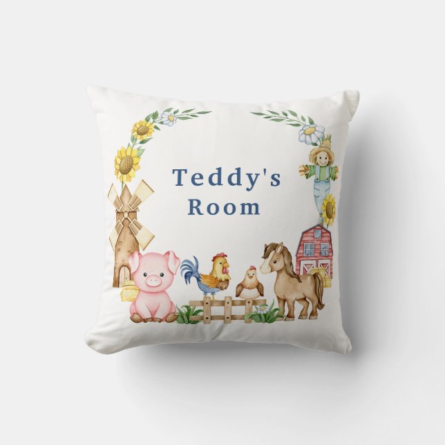 Coussin Pépinière pour animaux de ferme personnalisés (Recto)
