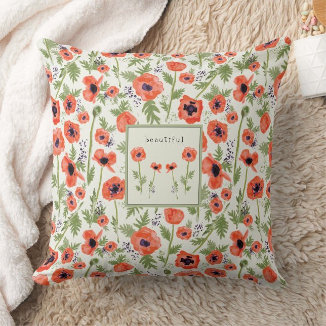 Coussin Pépites Orange Aquarelle Motif Floral (Couverture)