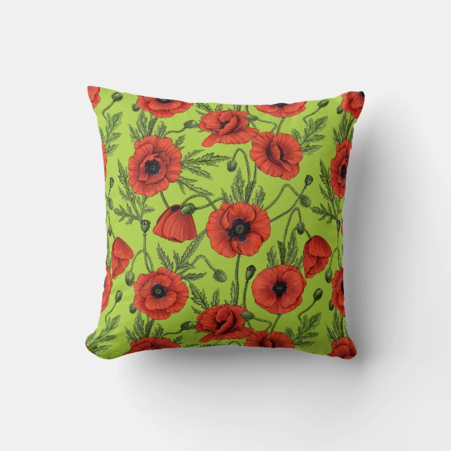 Coussin Pépites, rouge et vert sur le vert citron (Recto)