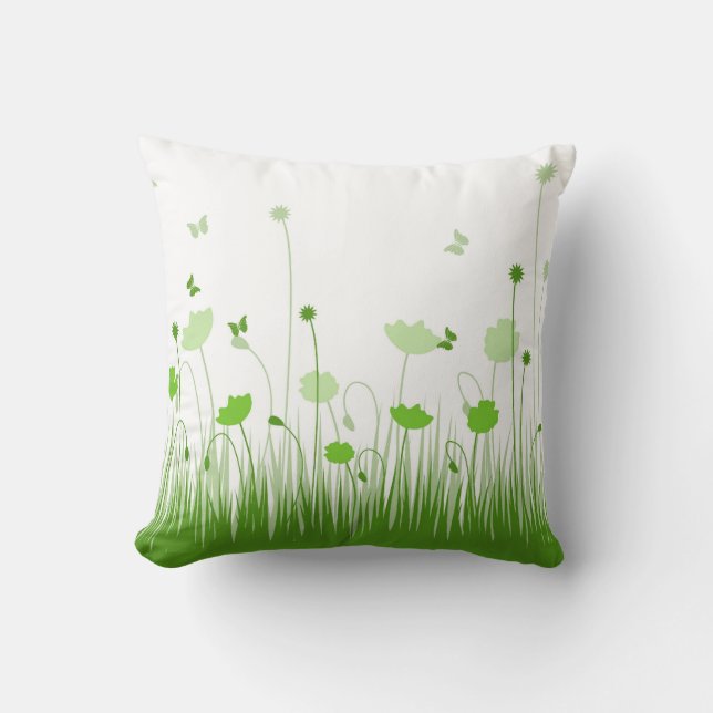 Coussin Pépites vertes et blanches minimalistes prés flora (Recto)