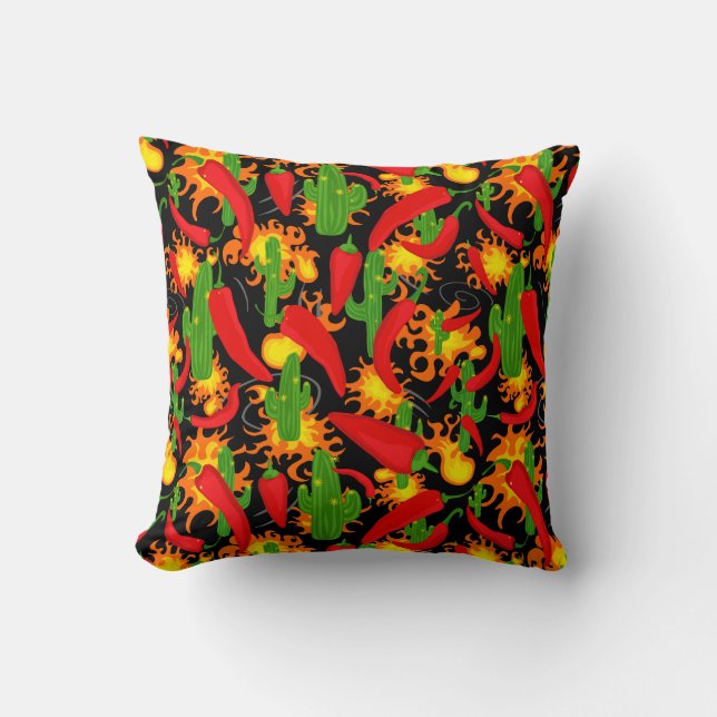 Coussin Peppers chili, Cactus et Flames (Recto)