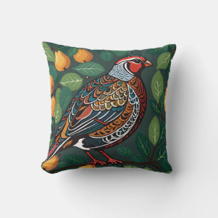 Coussin Perdrix dans un poirier découpé en pochoir - Style