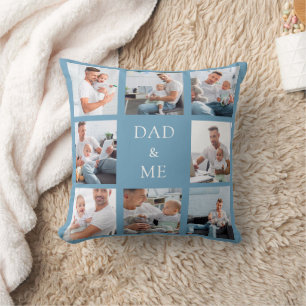 Coussin Père bébé photo collage bleu poussiéreux