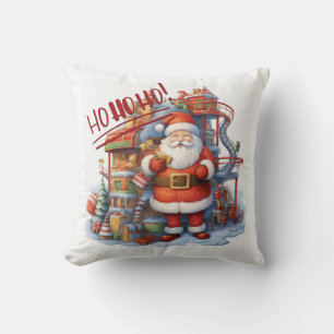 Coussin Père Noël à sa fabrique de jouets