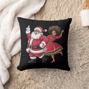 Coussin Père Noël africain Mme Claus dansant Noël américai