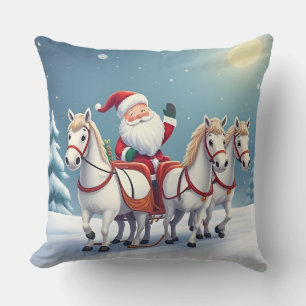 Coussin Père Noël chevauchant un traîneau mené par des che