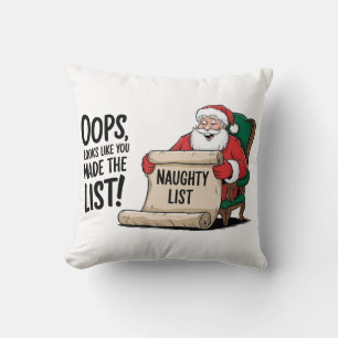 Coussin Père Noël drôle Liste Vilains Design de Noël