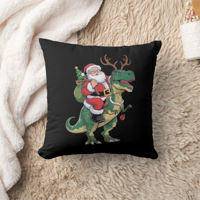 Coussin Père Noël équitation Dinosaur T-Rex Noël Escadron  (Couverture)