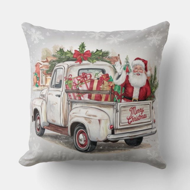 Coussin Père Noël et cadeaux dans un Camion rustique Noël  (Recto)