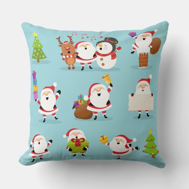 Coussin Père Noël et Snowman Reindeer Fête de Noël (Recto)