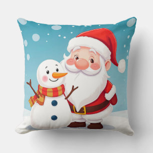 Coussin Père Noël heureux dans une scène hivernale enneigé