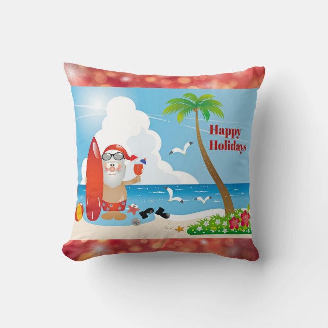 Coussin Père Noël Joyeux Noël au Beach Tropical (Recto)