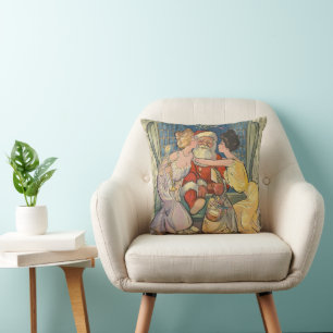 Coussin Père Noël Kissing Vintage Christmas Card