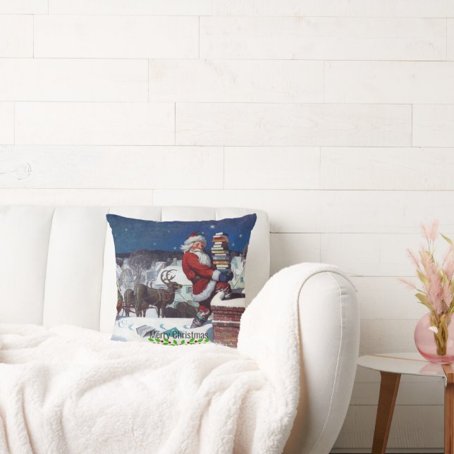 Coussin Père Noël livre une cargaison de livres par Wyeth (Canapé)
