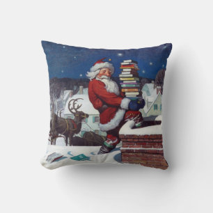 Coussin Père Noël livre une cargaison de livres par Wyeth