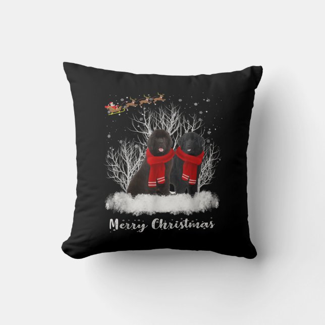 Coussin père Noël Newfoundland Couple Joyeux cadeau de chi (Recto)