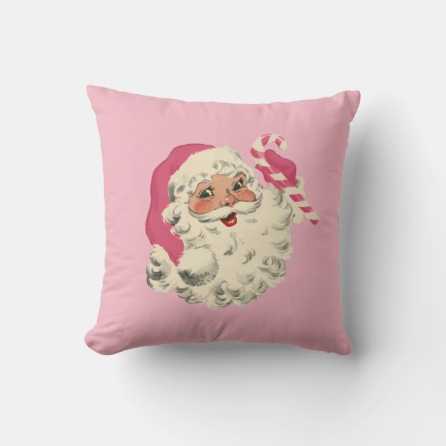 Coussin Père Noël rose pâle vintage (Recto)