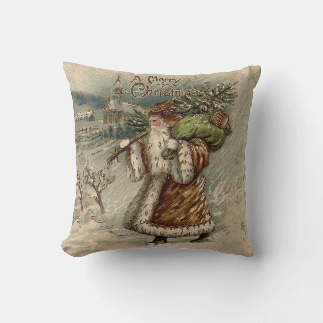Coussin Père Noël victorien avec arbre de Noël (Recto)