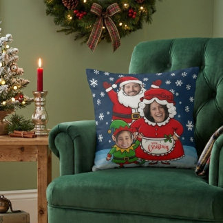 Coussin Père Noël visage personnalisé drôle Mme Claus elfe