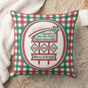 Coussin Père Noël's Retro Marquee - Ho Ho Ho Joyeux et lum