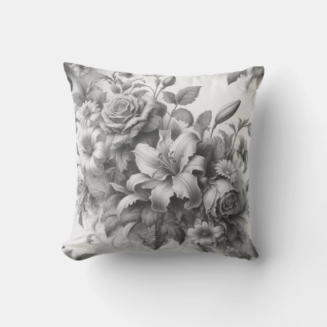 Coussin Perfection florale noire et blanche (Recto)