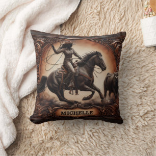 Coussin Performance de Rodéo avec Cowgirl et Horse