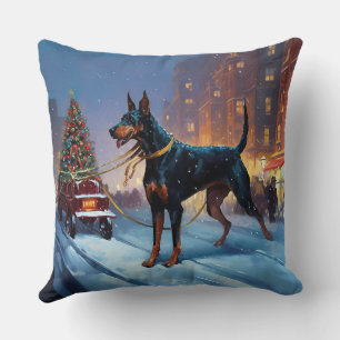 Coussin Période de fêtes de Noël Doberman