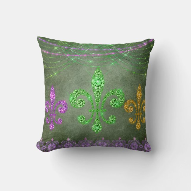 Coussin Perles Mardi Gras Et Fleur de Lis Diamant (Recto)