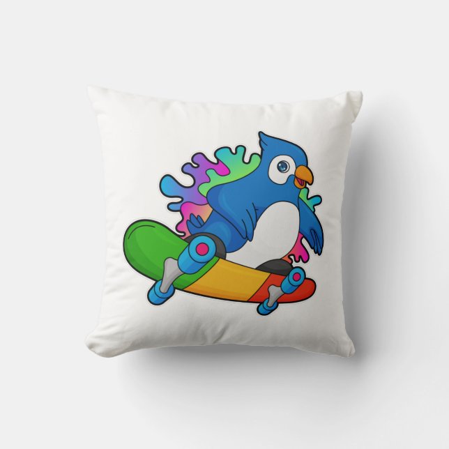Coussin Perroquet en tant que skate avec skateboard (Recto)