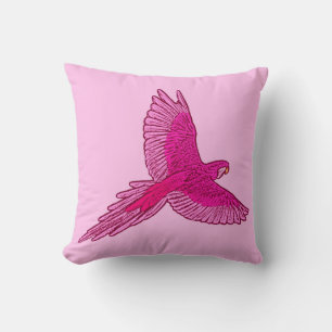 Coussin Perroquet en vol, Fuchsia et rose glace