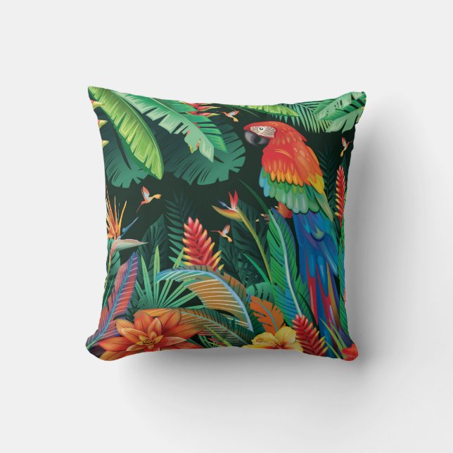 Coussin Perroquet tropical : Arrière - plan floral exotiqu (Recto)