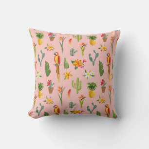 Coussin Perroquet tropical, Motif Vintage Cactus.