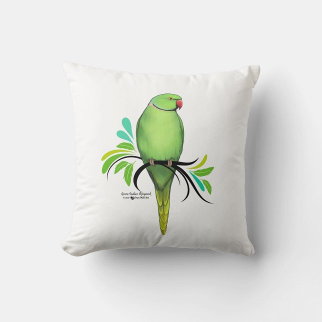 Coussin Perroquet vert de Ringneck d'Indien (Recto)