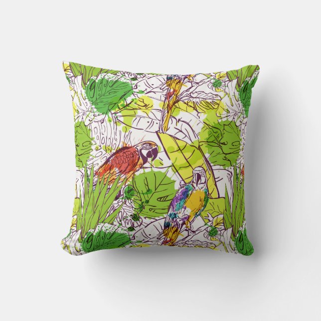 Coussin Perroquets tropicaux (Recto)