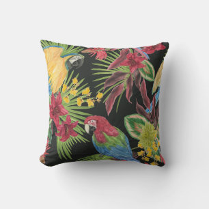 Coussin Perroquets, tropicaux, aquarelle, motif sans soudu
