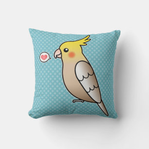 Coussin Perruche cockatiel à la cannelle avec un cœur