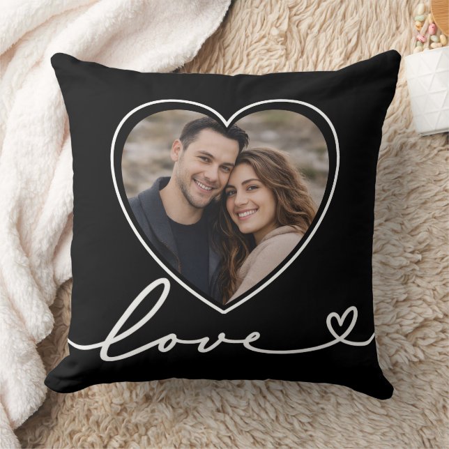 Coussin Personalised Heart Photo Pillow With Love Script (Couverture)